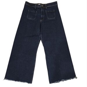 ZARA AUTUMN WOMEN'S HIGH-WAIST WIDE LEG DARK WASH CROPPED JEANS. SIZE 14.